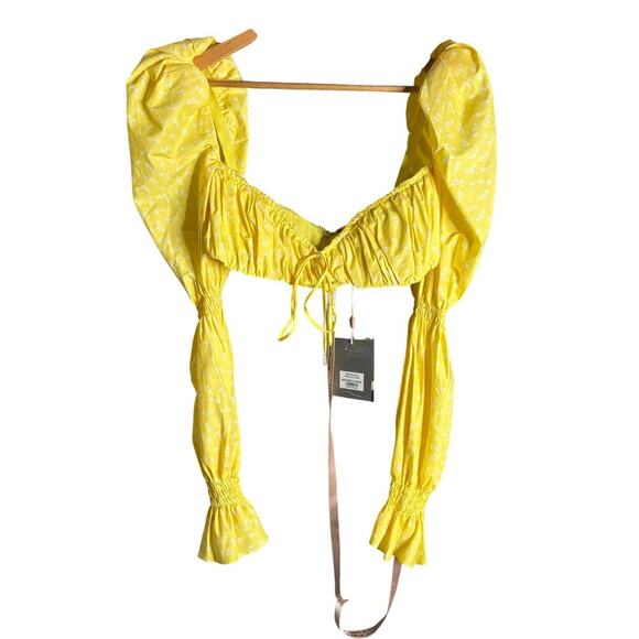 House of CB Henrietta Shirred Bralette Top Lemon Floral Size M NWT - Picture 8 of 10